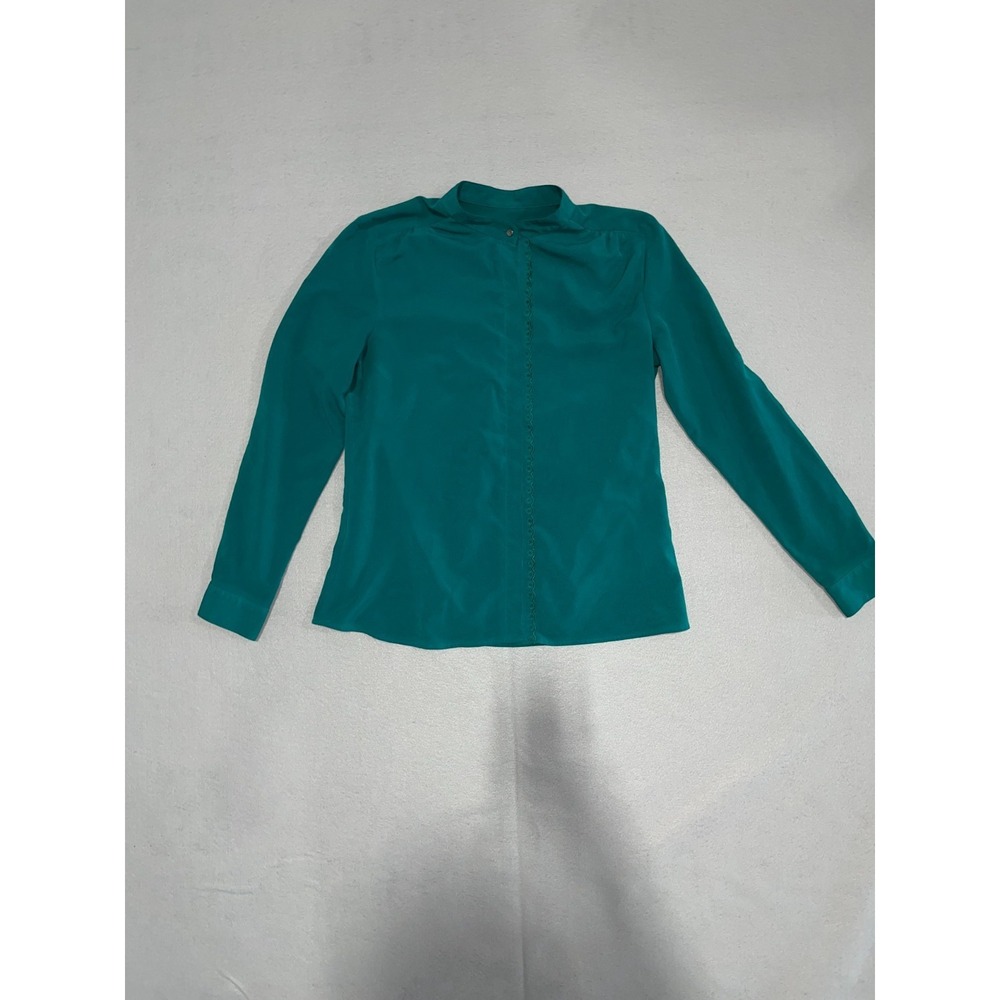 Banana Republic Blouse Womens Small Teal Pleated Everyday Wear Classic Button Up